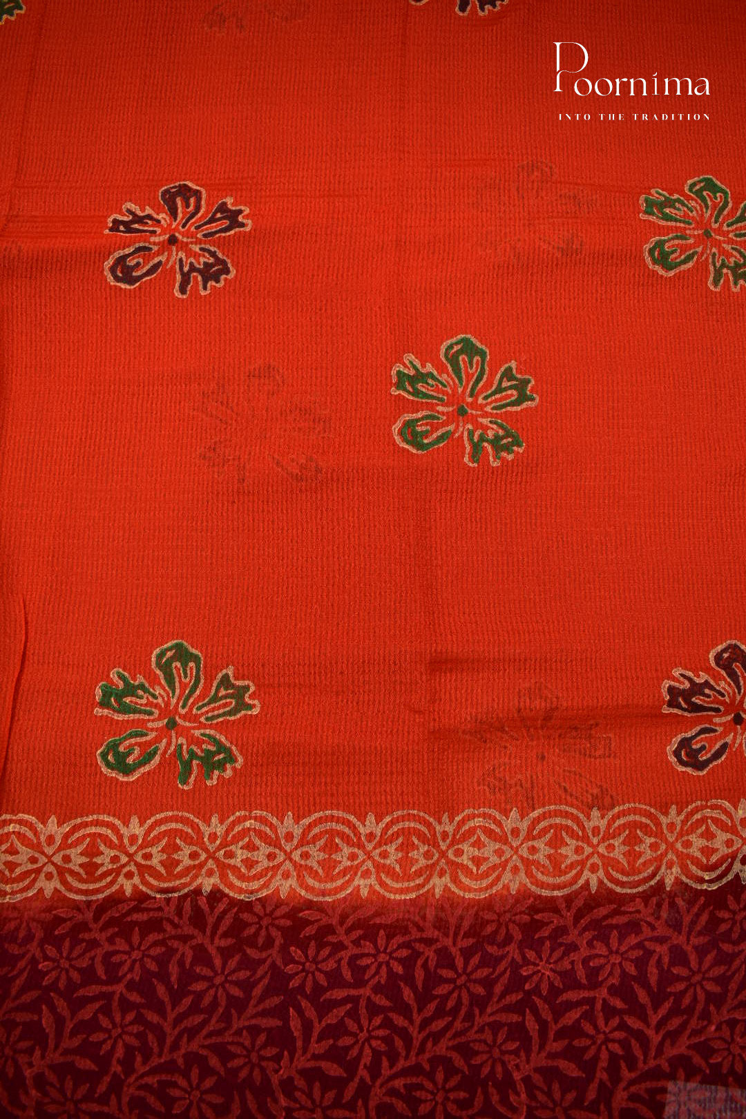 ORANGE &amp; MAROON - CHECKS GEORGETTE BLOCK PRINTED SAREES
