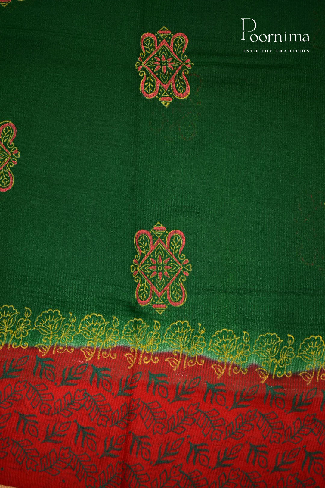 GREEN &amp; RED - CHECKS GEORGETTE BLOCK PRINTED SAREES