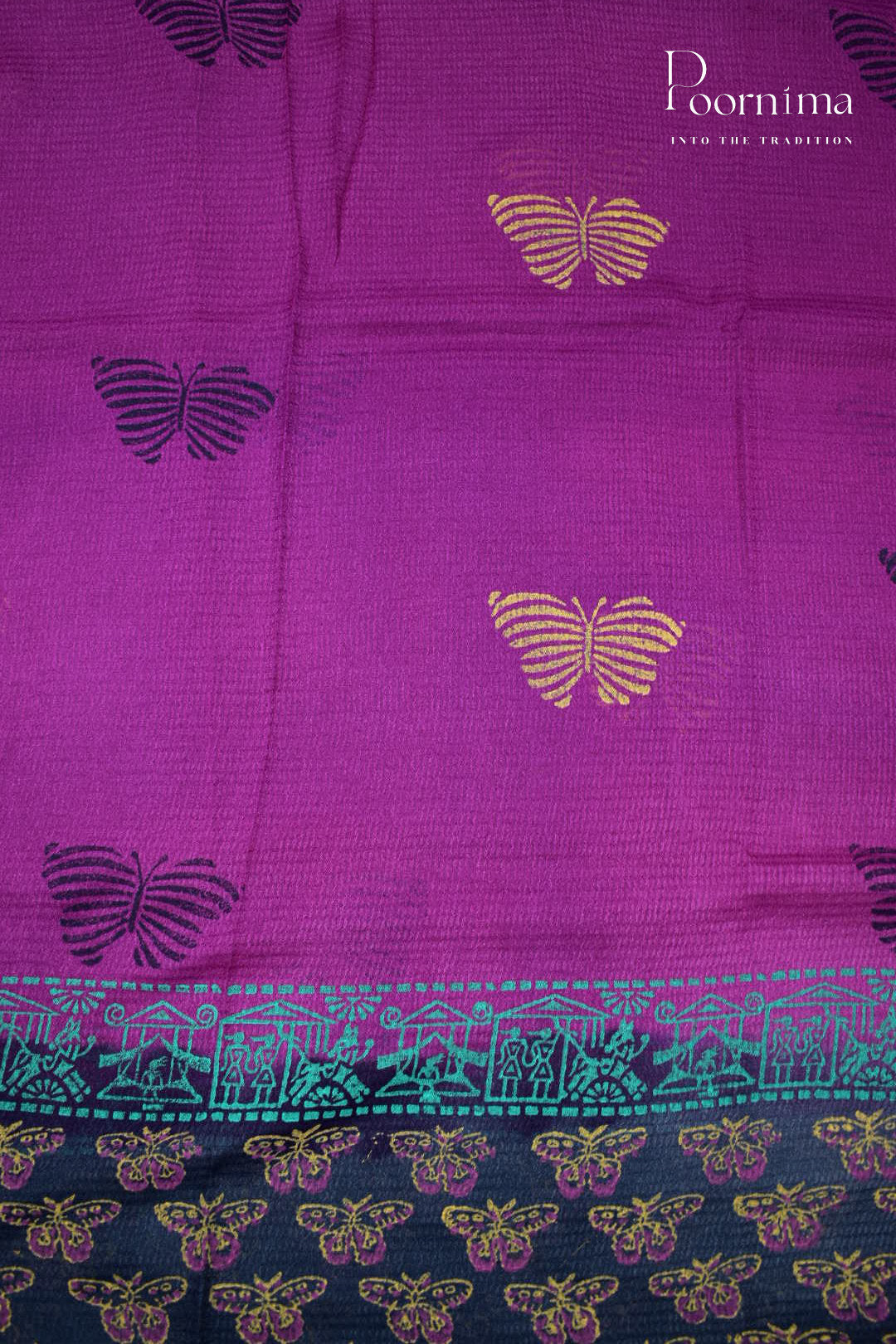 VIOLET &amp; BLUE - CHECKS GEORGETTE BLOCK PRINTED SAREES