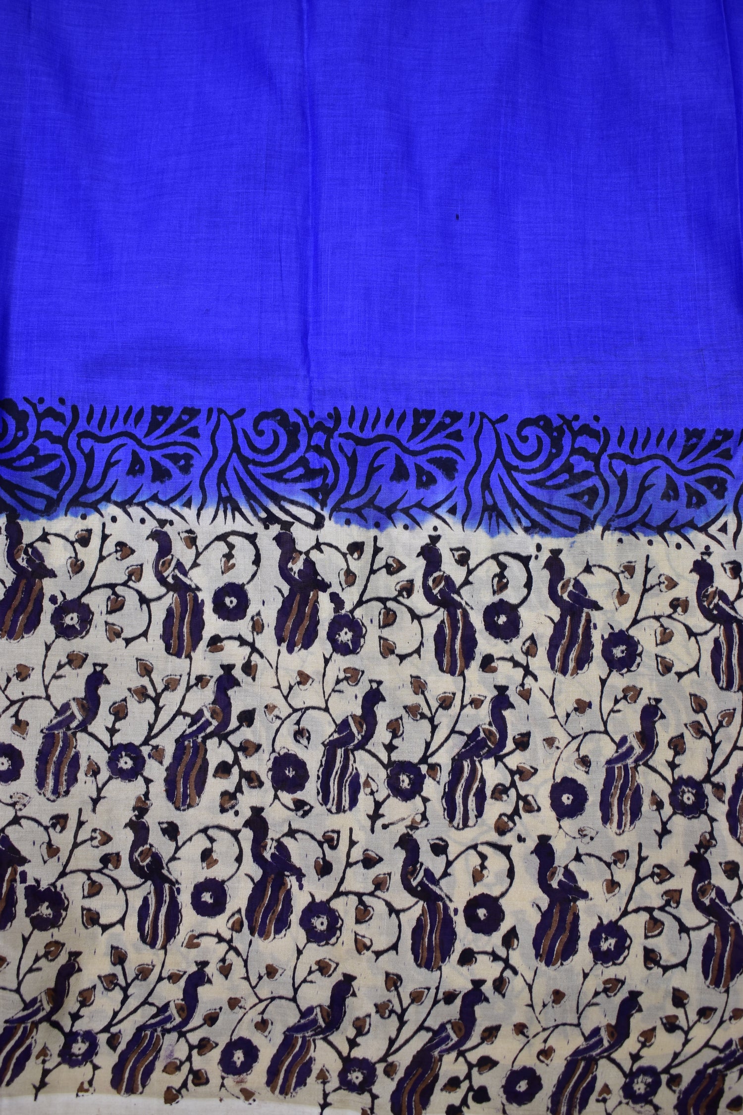 BLUE-KHADI SILK KALAMKARI PRINT SAREE