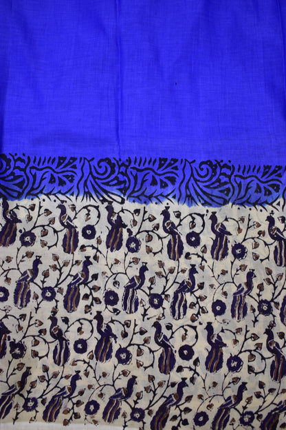 BLUE-KHADI SILK KALAMKARI PRINT SAREE