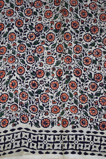ORANGE-KHADI SILK KALAMKARI PRINT SAREE