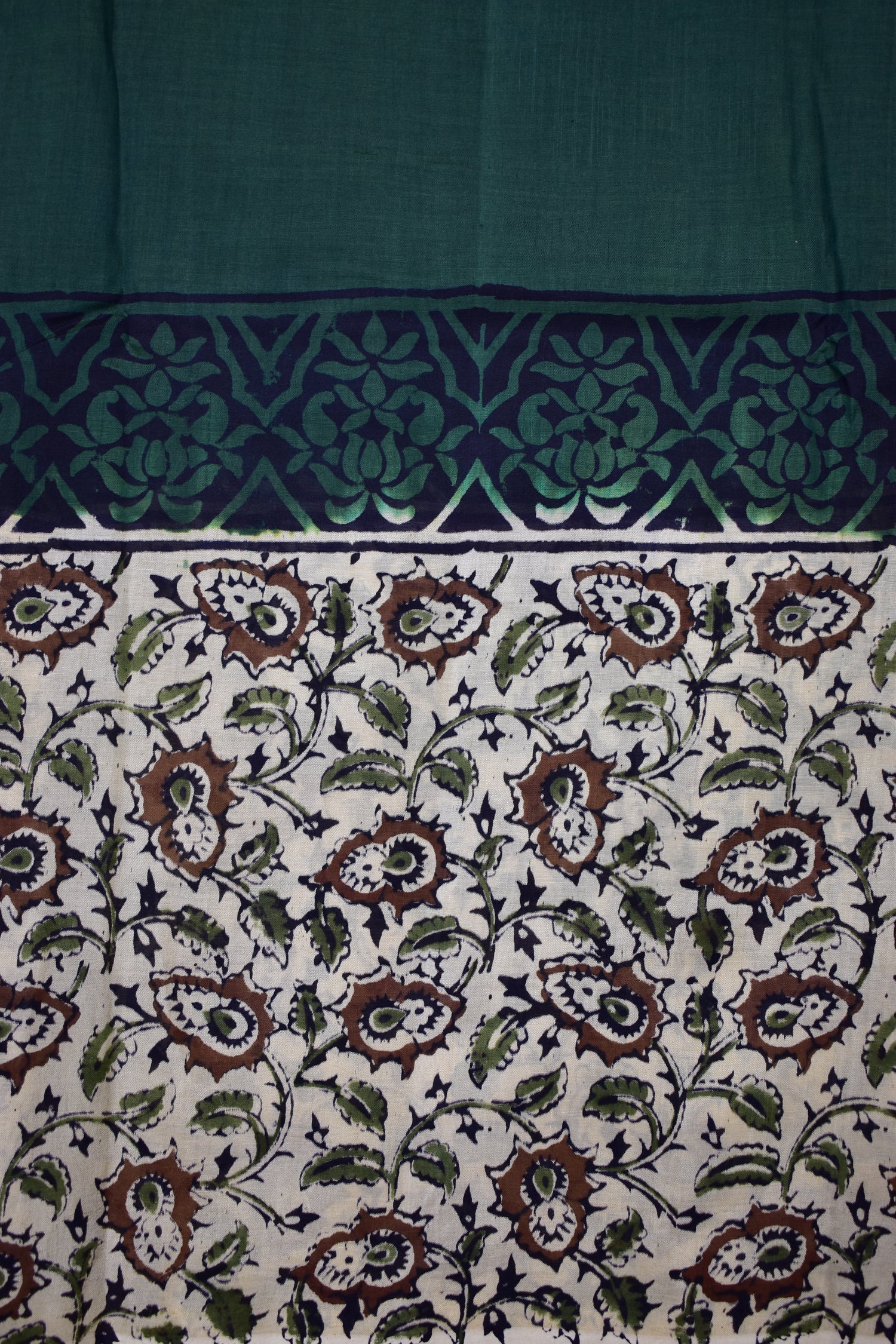 BOTTLE GREEN-KHADI SILK KALAMKARI PRINT SAREE