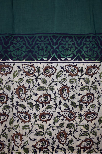 BOTTLE GREEN-KHADI SILK KALAMKARI PRINT SAREE