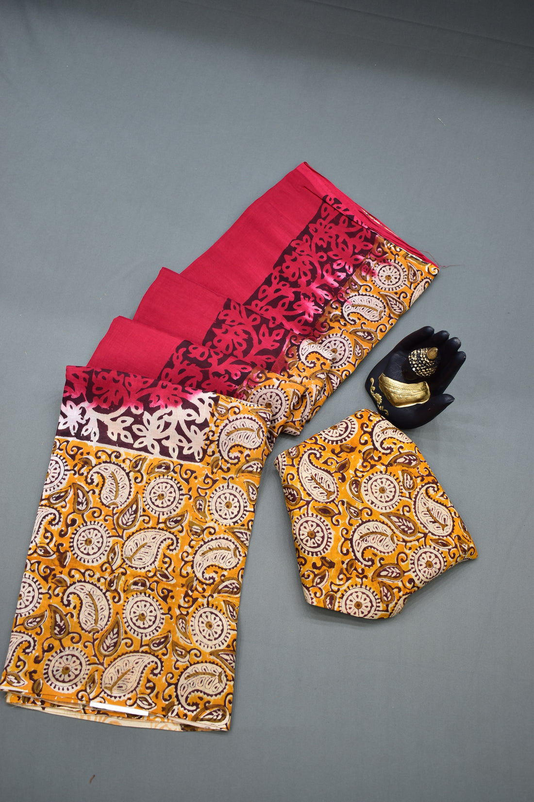 RED-KHADI SILK KALAMKARI PRINT SAREE