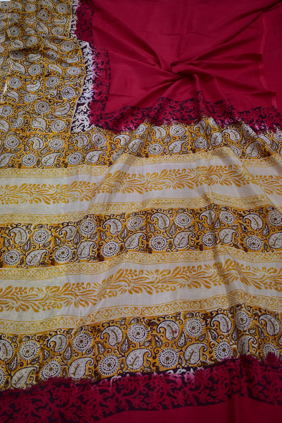 RED-KHADI SILK KALAMKARI PRINT SAREE