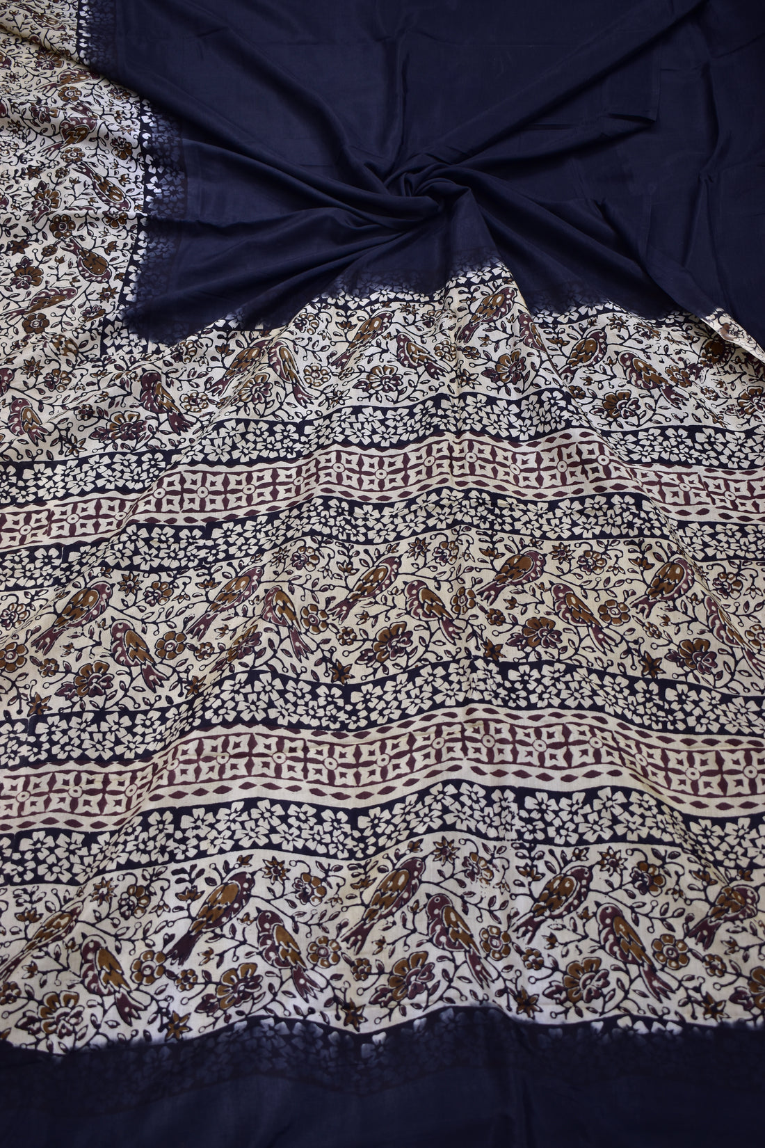 BLACK-KHADI SILK KALAMKARI PRINT SAREE