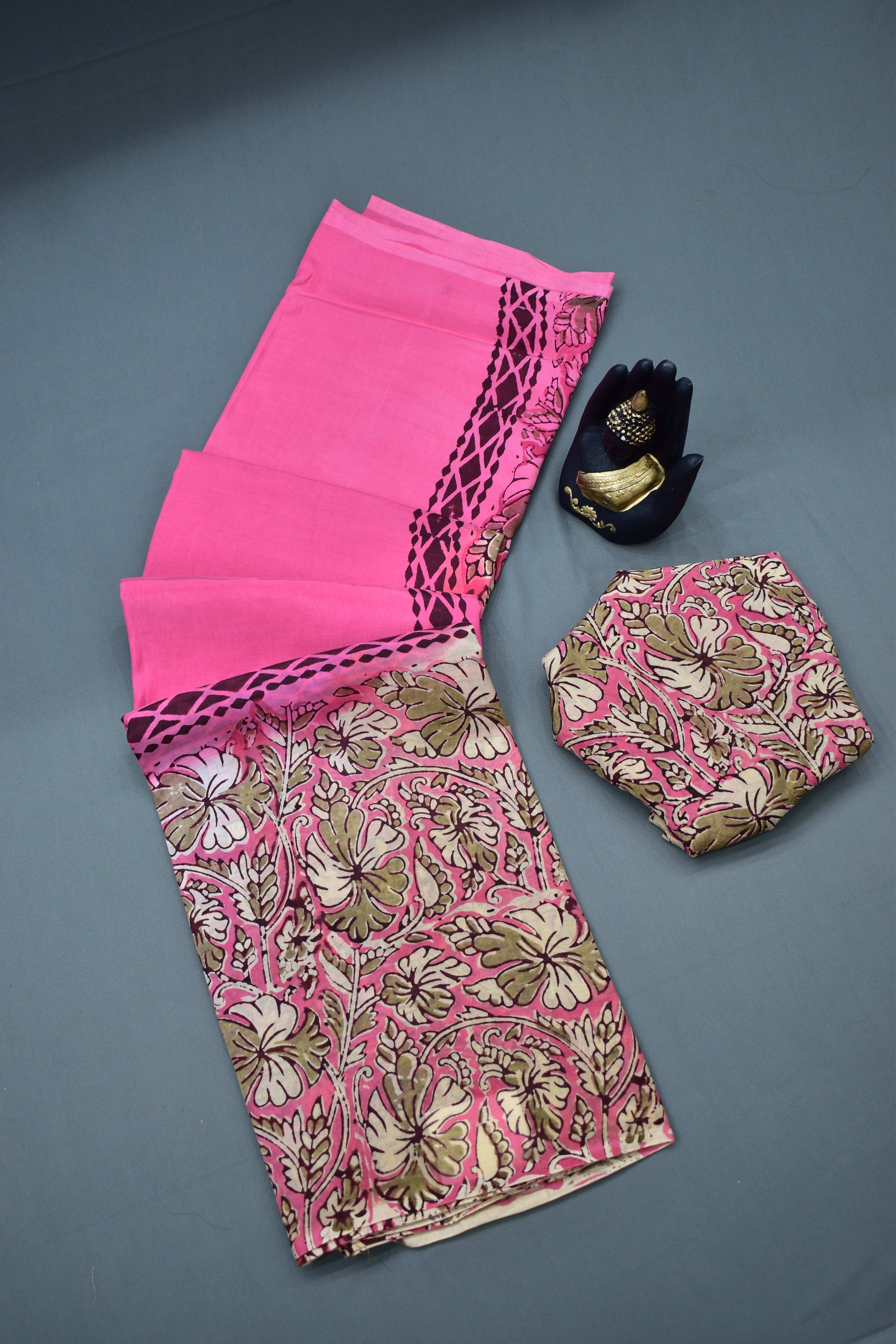 PINK-KHADI SILK KALAMKARI PRINT SAREE