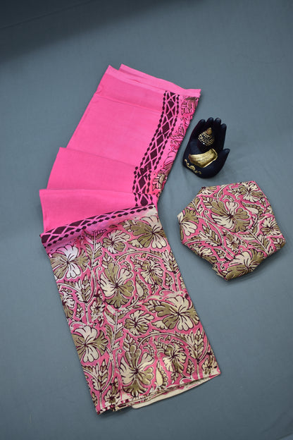 PINK-KHADI SILK KALAMKARI PRINT SAREE