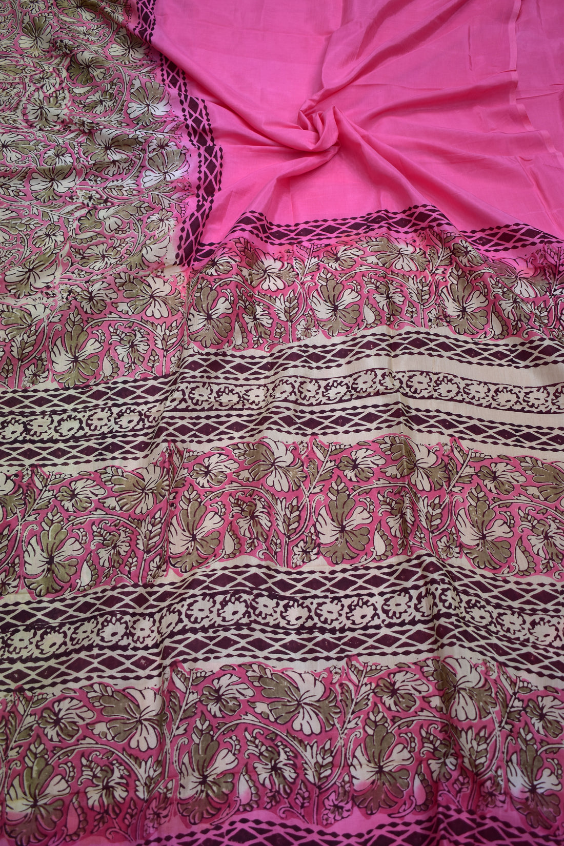 PINK-KHADI SILK KALAMKARI PRINT SAREE