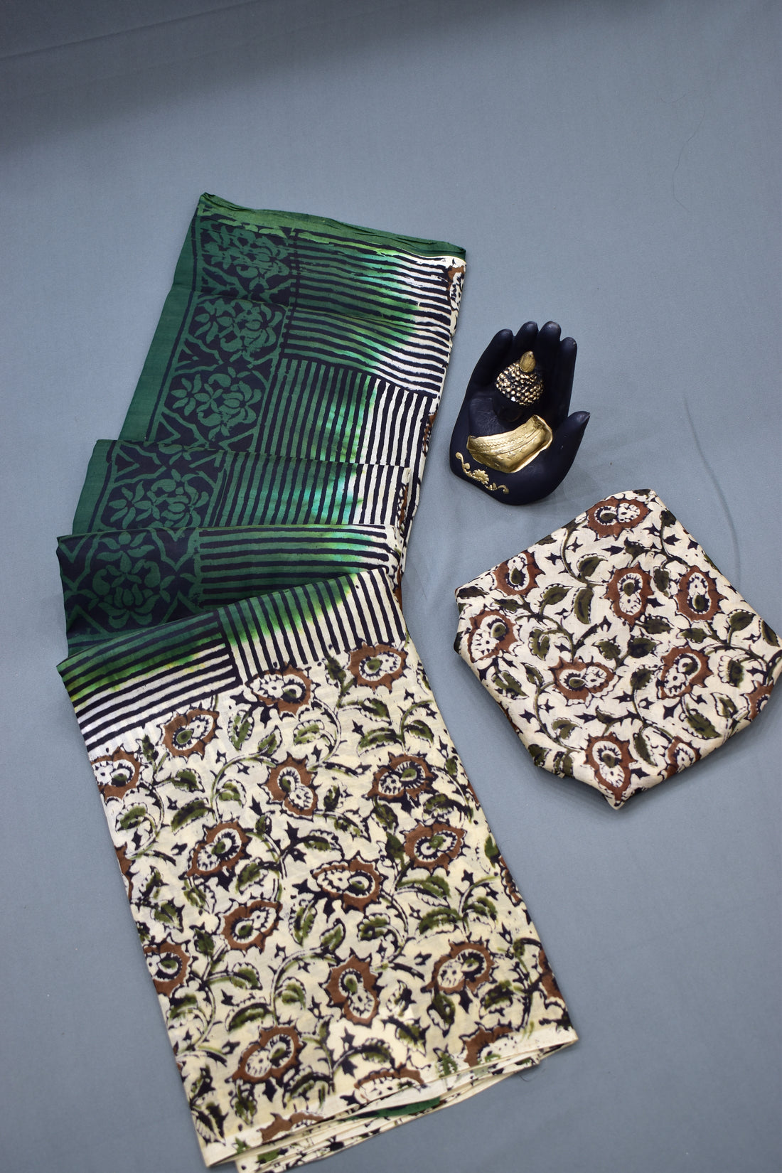 DARK GREEN-KHADI SILK KALAMKARI PRINT SAREE