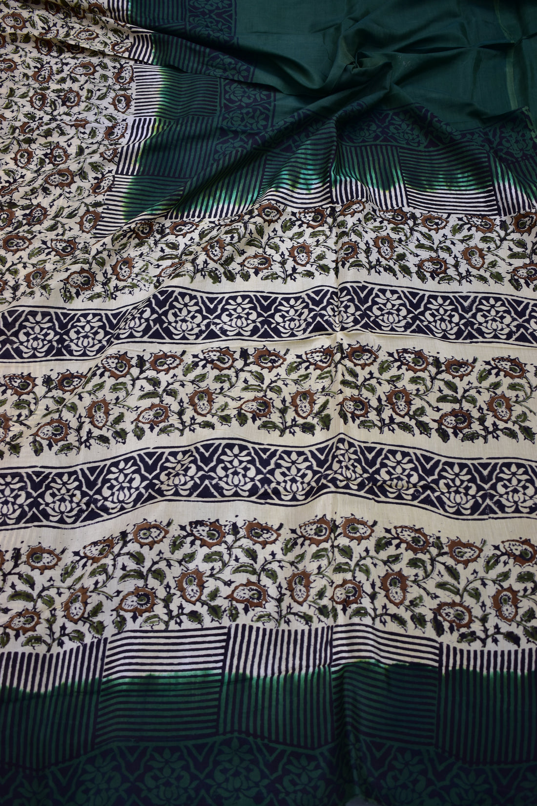 DARK GREEN-KHADI SILK KALAMKARI PRINT SAREE