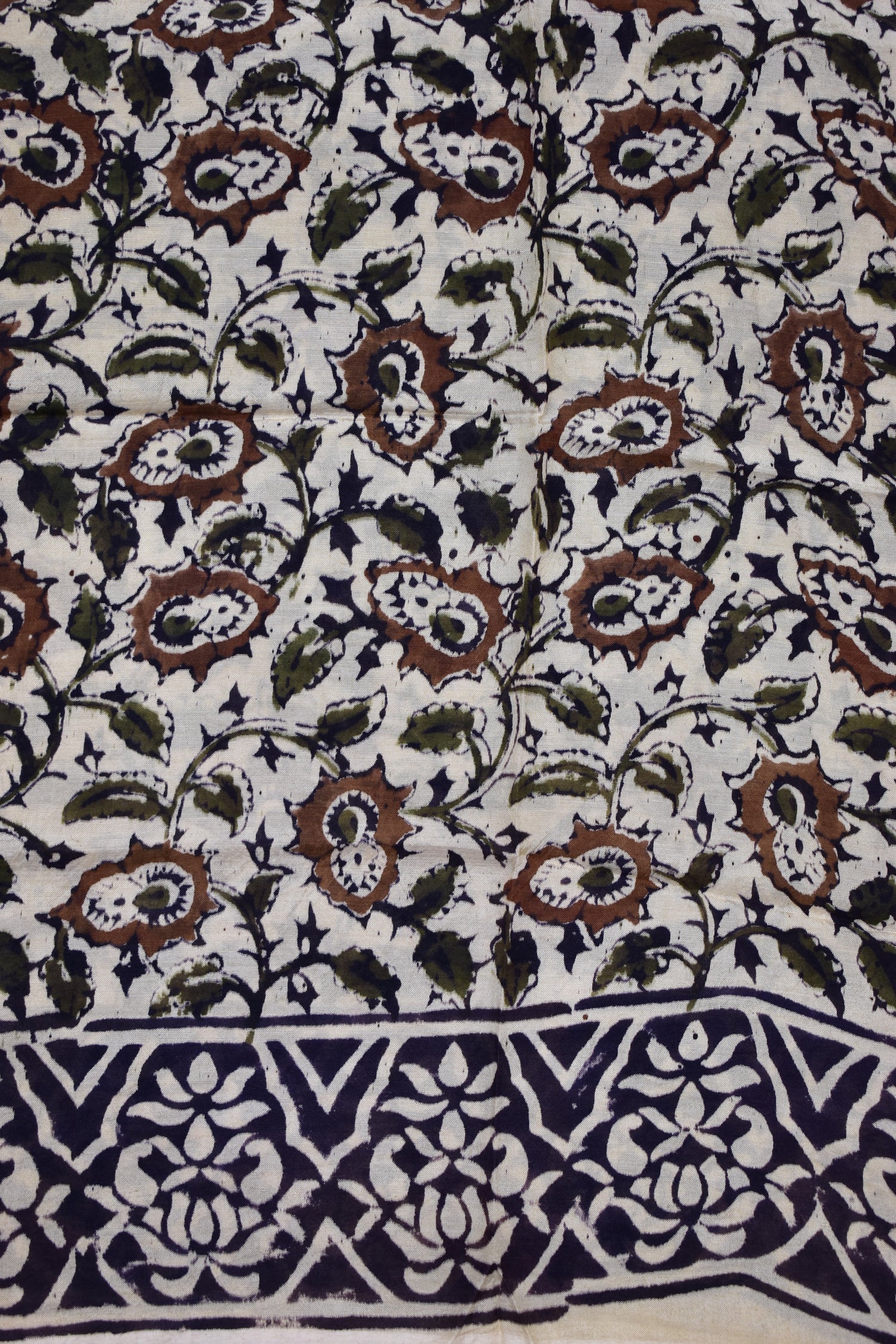 DARK GREEN-KHADI SILK KALAMKARI PRINT SAREE