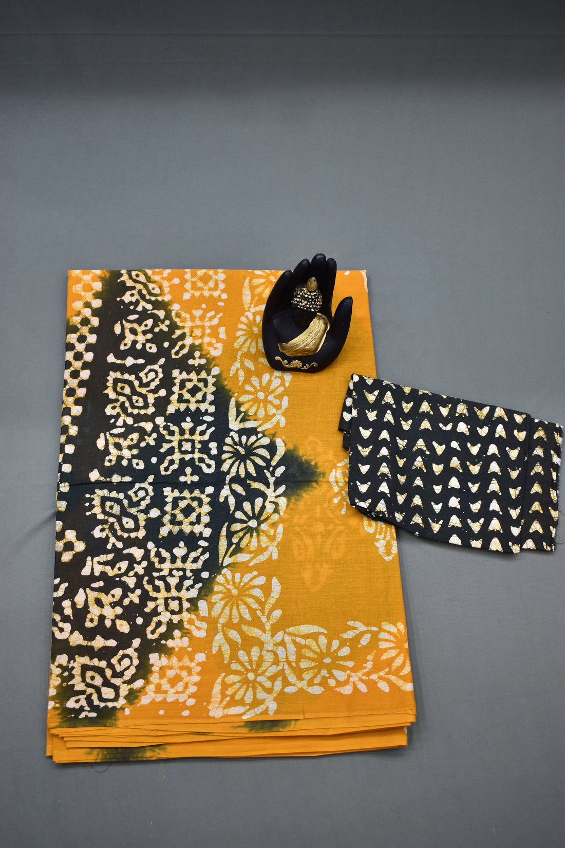YELLOW &amp; BLACK-COTTON SAREE