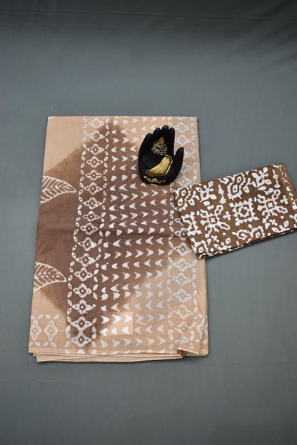 CRERAM &amp;BROWN-COTTON SAREE
