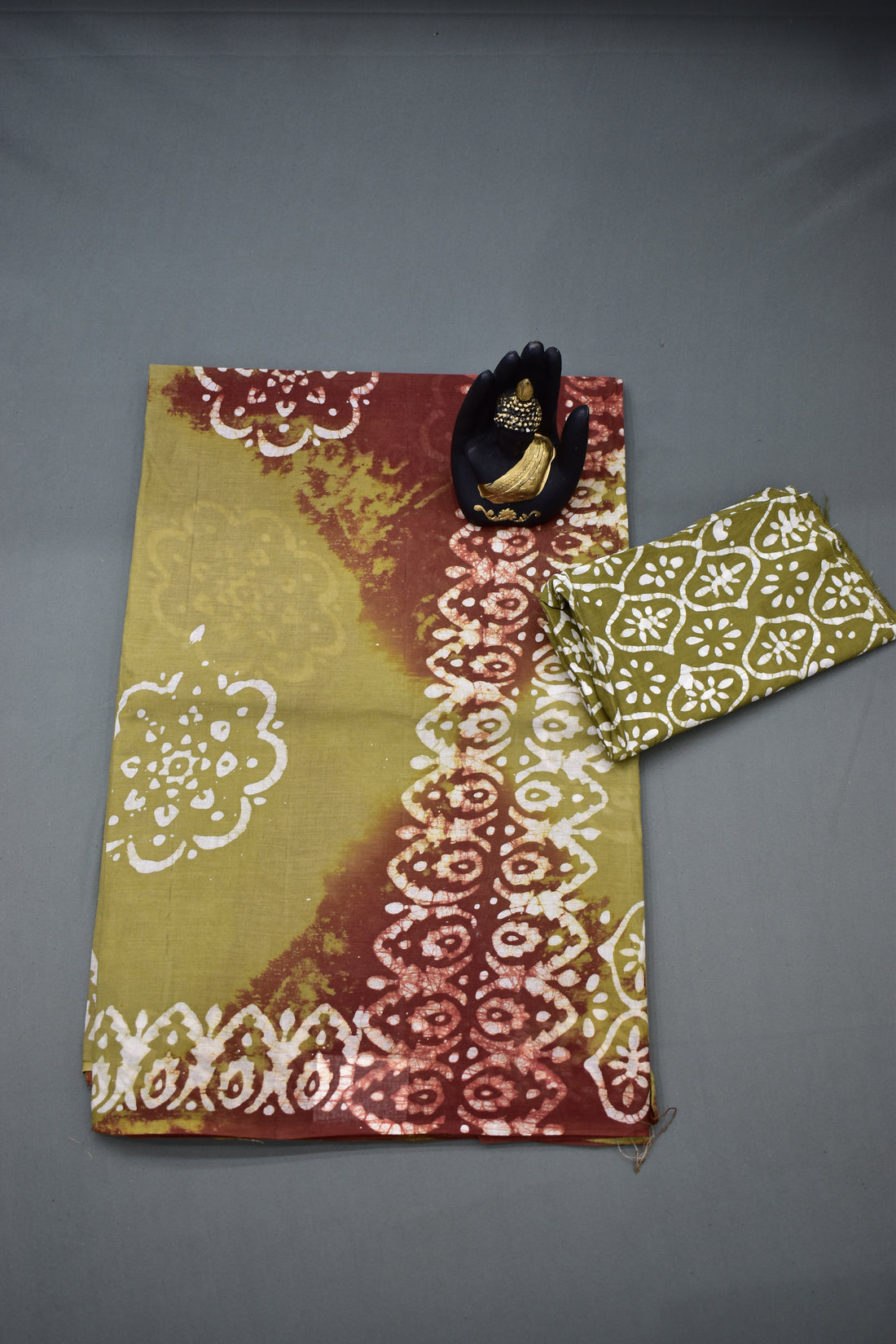 PISTA GREEN &amp; BROWN-COTTON SAREE