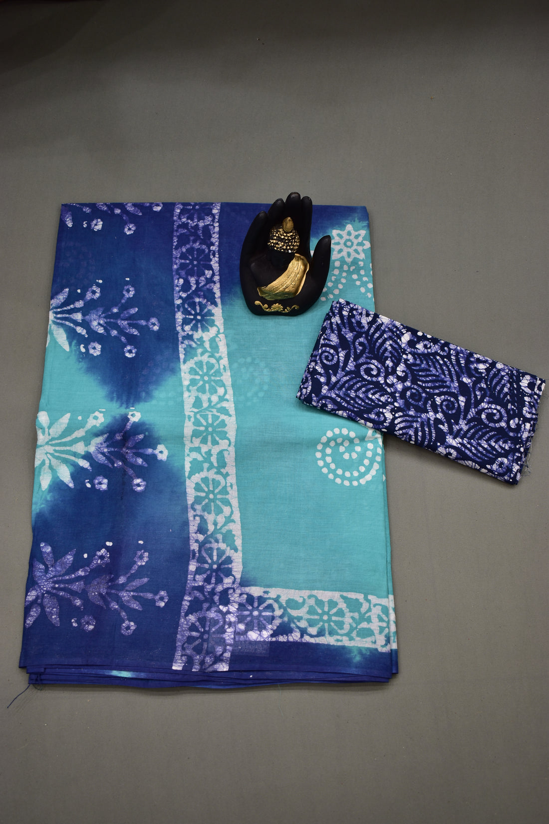 SEA BLUE &amp; BLUE-COTTON SAREE
