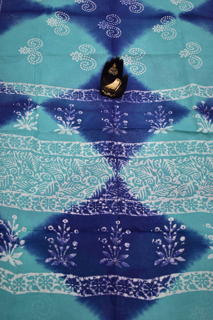 SEA BLUE &amp; BLUE-COTTON SAREE