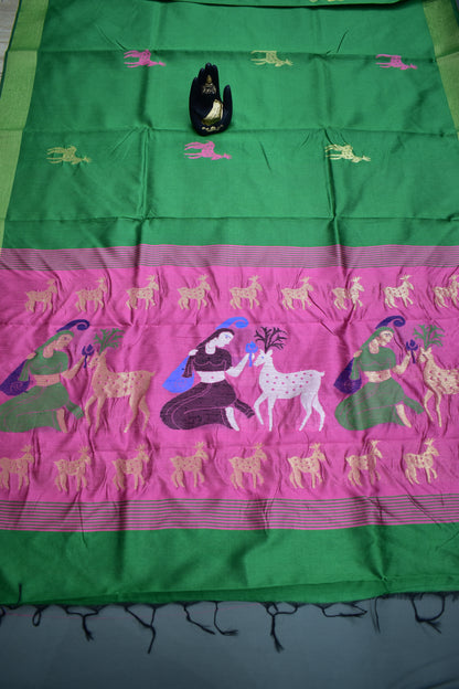 GREEN- KHADI PATTU SAREE