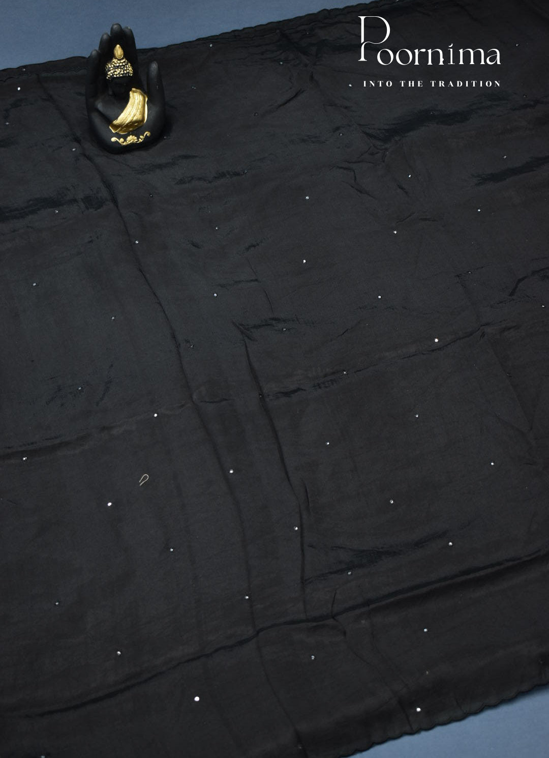 BLACK - MANGALAGIRI SAREE WITH ALLOVER CHIP WORK AND AJRAKH BLOUSE