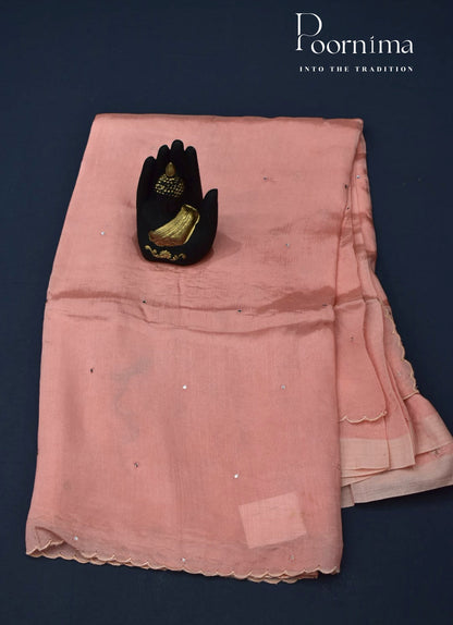 PEACH - MANGALAGIRI SAREE WITH ALLOVER CHIP WORK
