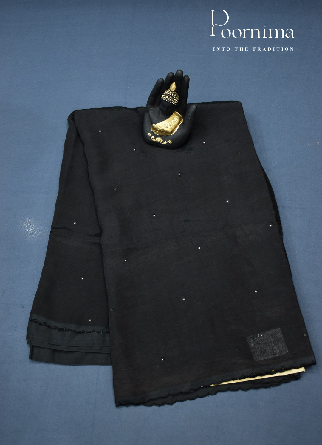 BLACK - MANGALAGIRI SAREE WITH ALLOVER CHIP WORK AND AJRAKH BLOUSE