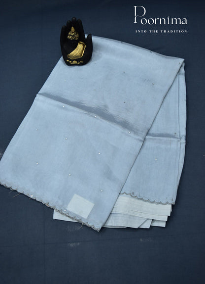 BLUE - MANGALAGIRI SAREE WITH ALLOVER CHIP WORK