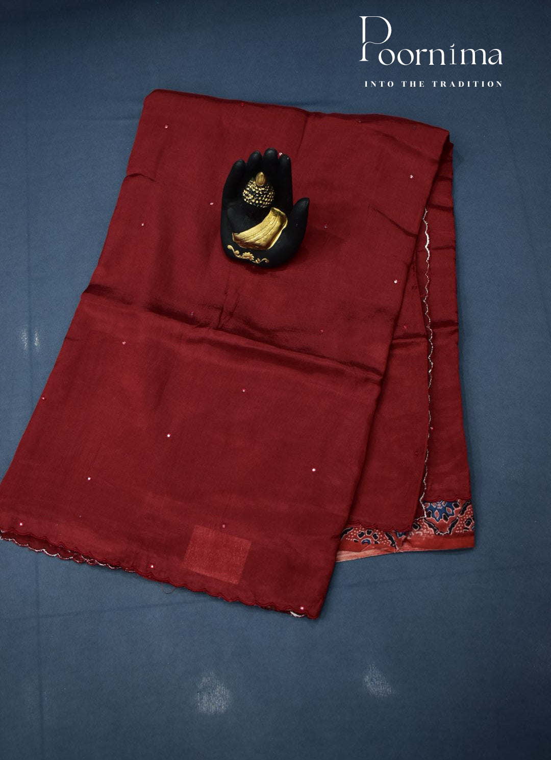 RED - MANGALAGIRI SAREE WITH ALLOVER CHIP WORK AND AJRAKH BLOUSE