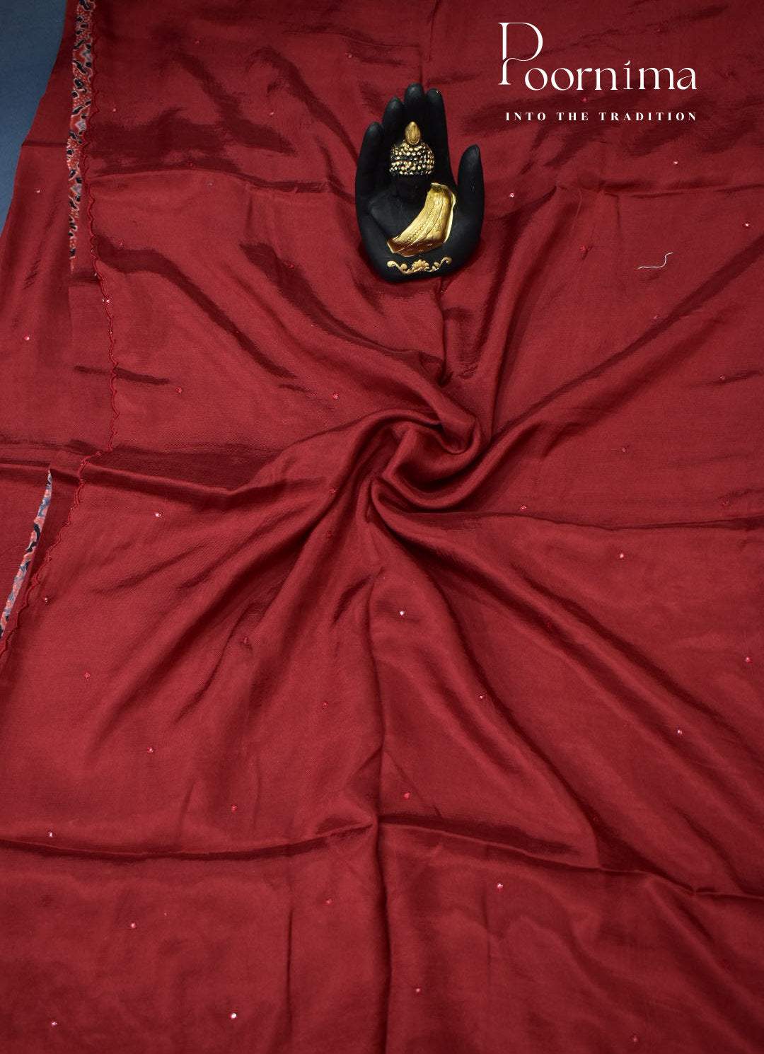 RED - MANGALAGIRI SAREE WITH ALLOVER CHIP WORK AND AJRAKH BLOUSE