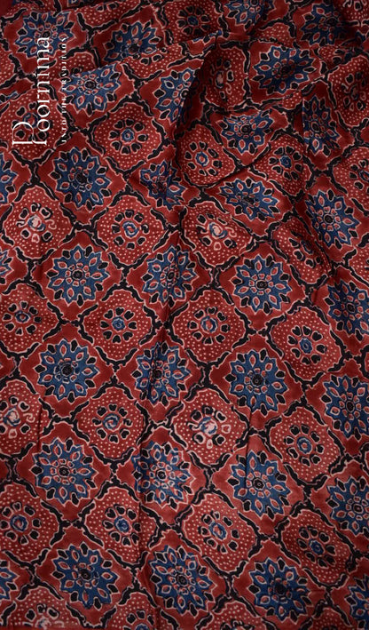 RED - MANGALAGIRI SAREE WITH ALLOVER CHIP WORK AND AJRAKH BLOUSE