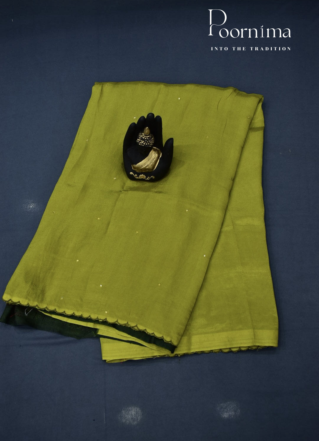 MEHANDHI GREEN - MANGALAGIRI SAREE WITH ALLOVER CHIP WORK AND AJRAKH BLOUSE