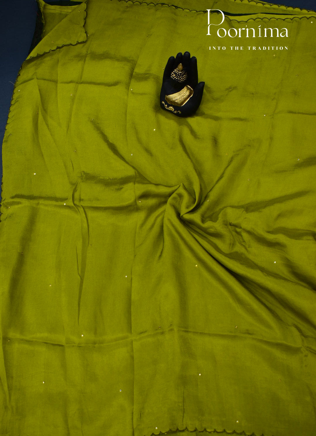 MEHANDHI GREEN - MANGALAGIRI SAREE WITH ALLOVER CHIP WORK AND AJRAKH BLOUSE