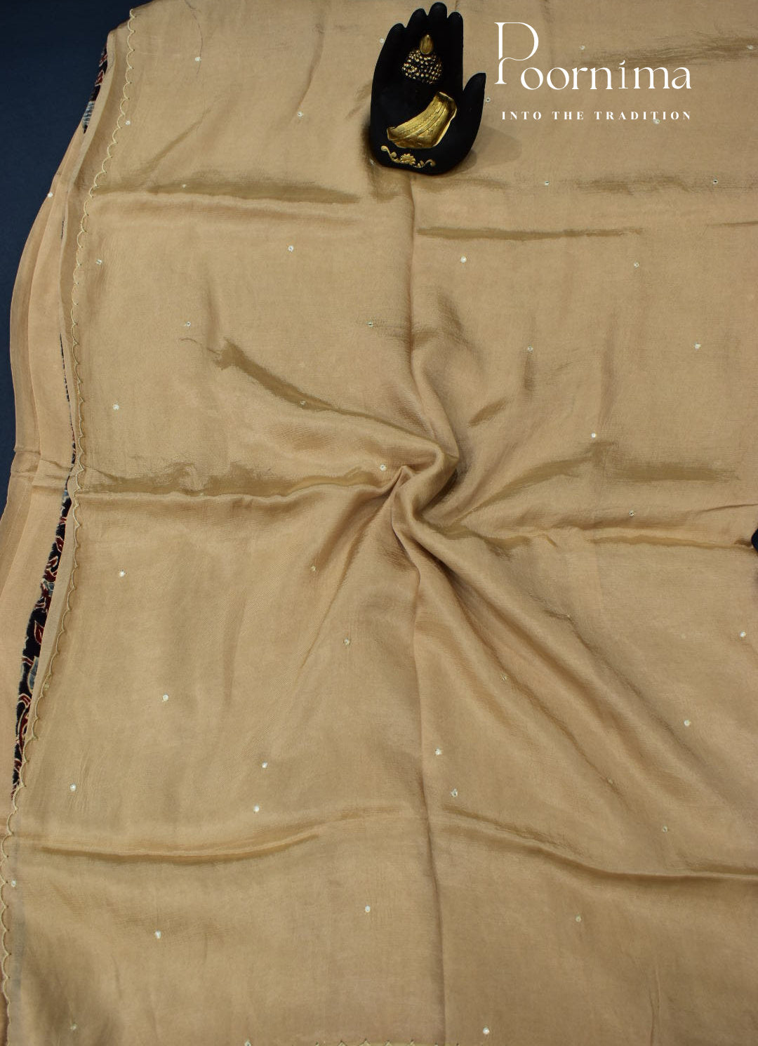 CREAM - MANGALAGIRI SAREE WITH ALLOVER CHIP WORK AND AJRAKH BLOUSE