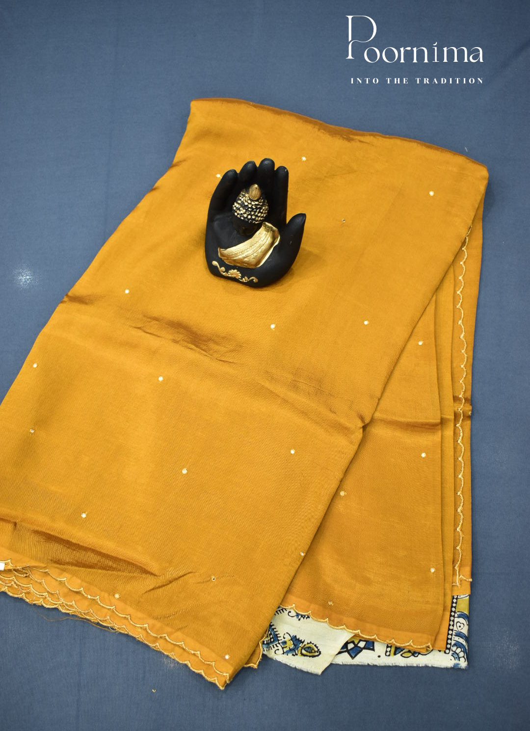YELLOW - MANGALAGIRI SAREE WITH ALLOVER CHIP WORK AND AJRAKH BLOUSE