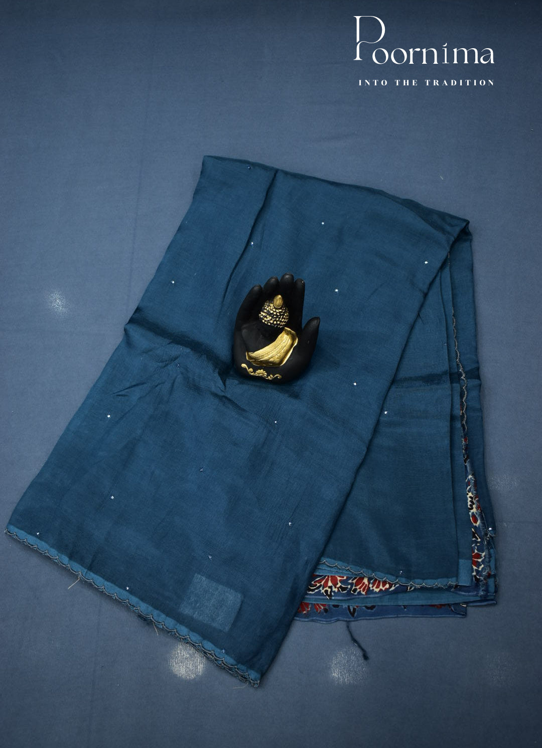 PEACOCK BLUE  - MANGALAGIRI SAREE WITH ALLOVER CHIP WORK AND AJRAKH BLOUSE