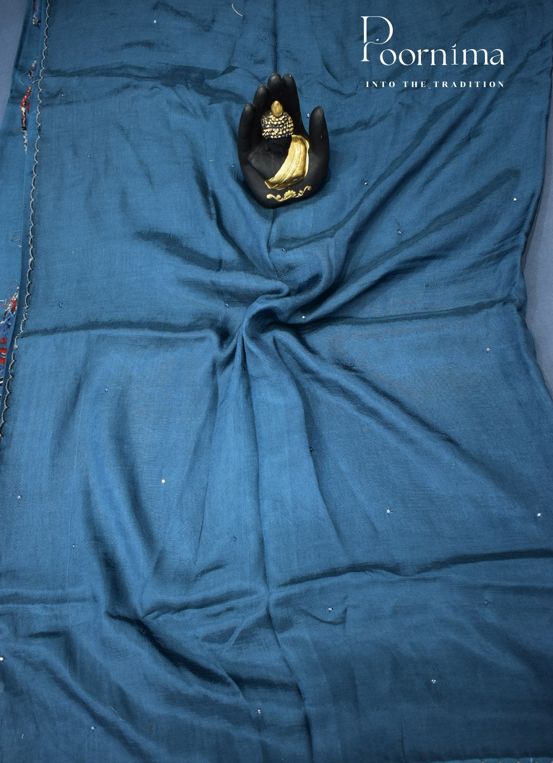 PEACOCK BLUE  - MANGALAGIRI SAREE WITH ALLOVER CHIP WORK AND AJRAKH BLOUSE