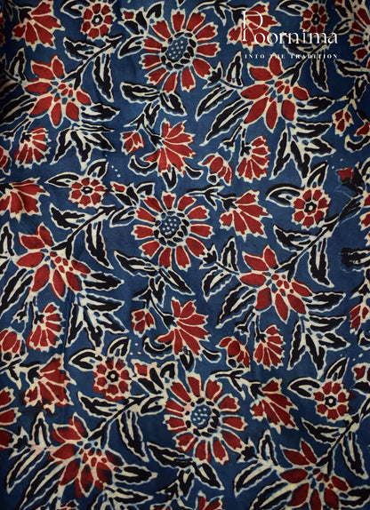 PEACOCK BLUE  - MANGALAGIRI SAREE WITH ALLOVER CHIP WORK AND AJRAKH BLOUSE