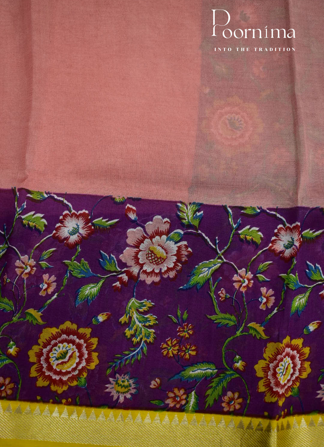 PEACH &amp; VIOLET - MANGALAGIRI SILK SAREE WITH GEORGETTE  DIGITAL PRINT