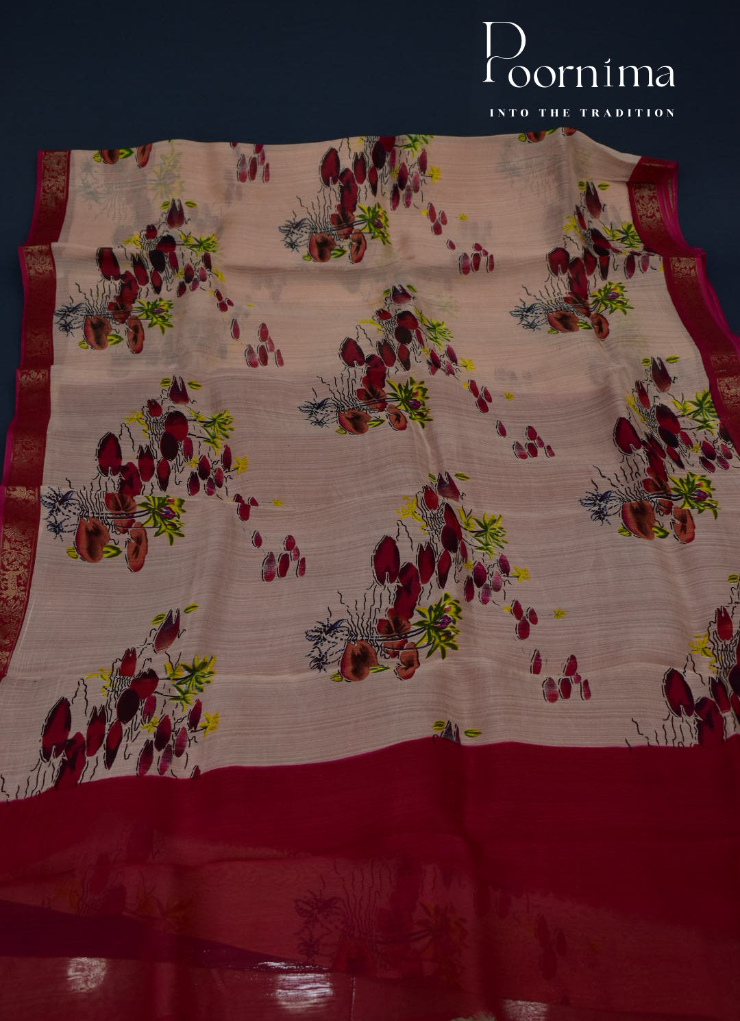 PEACHY PINK - JUTE CRAPE SAREE WITH ALLOVER DIGITAL PRINTS