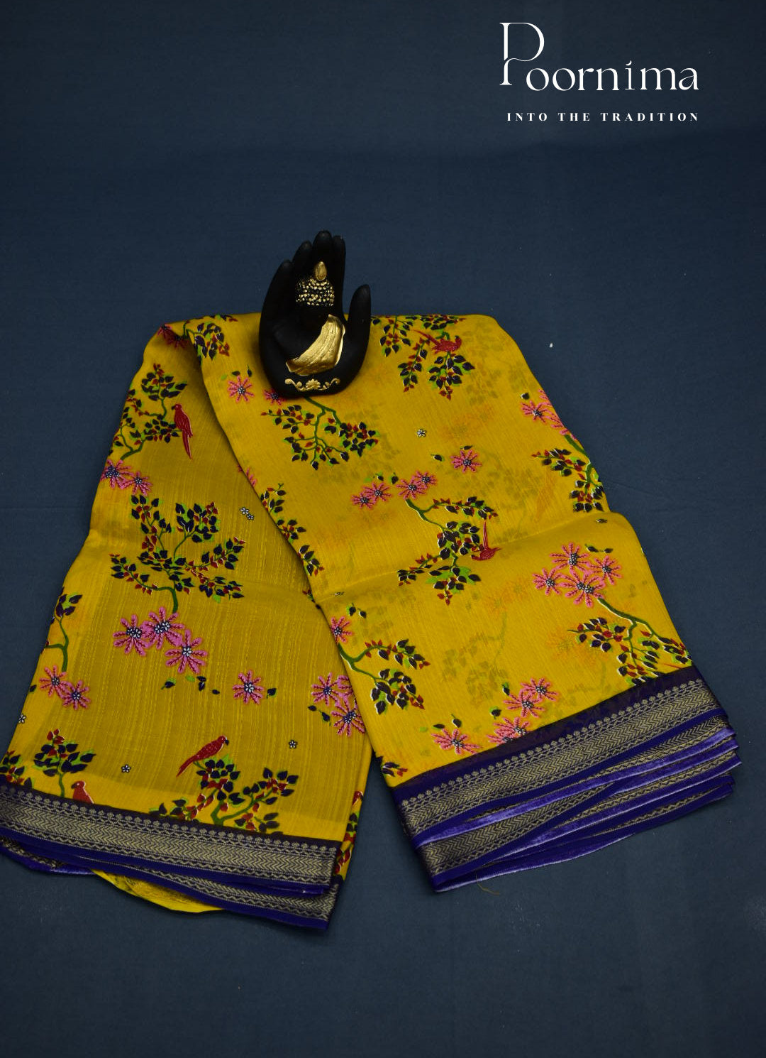 YELLOW - JUTE CRAPE SAREE WITH ALLOVER DIGITAL PRINTS