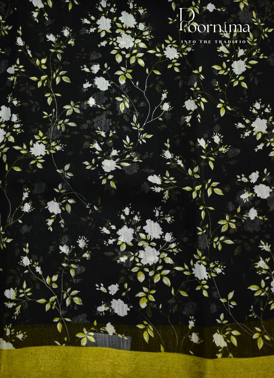 BLACK - JUTE CRAPE SAREE WITH ALLOVER DIGITAL PRINTS