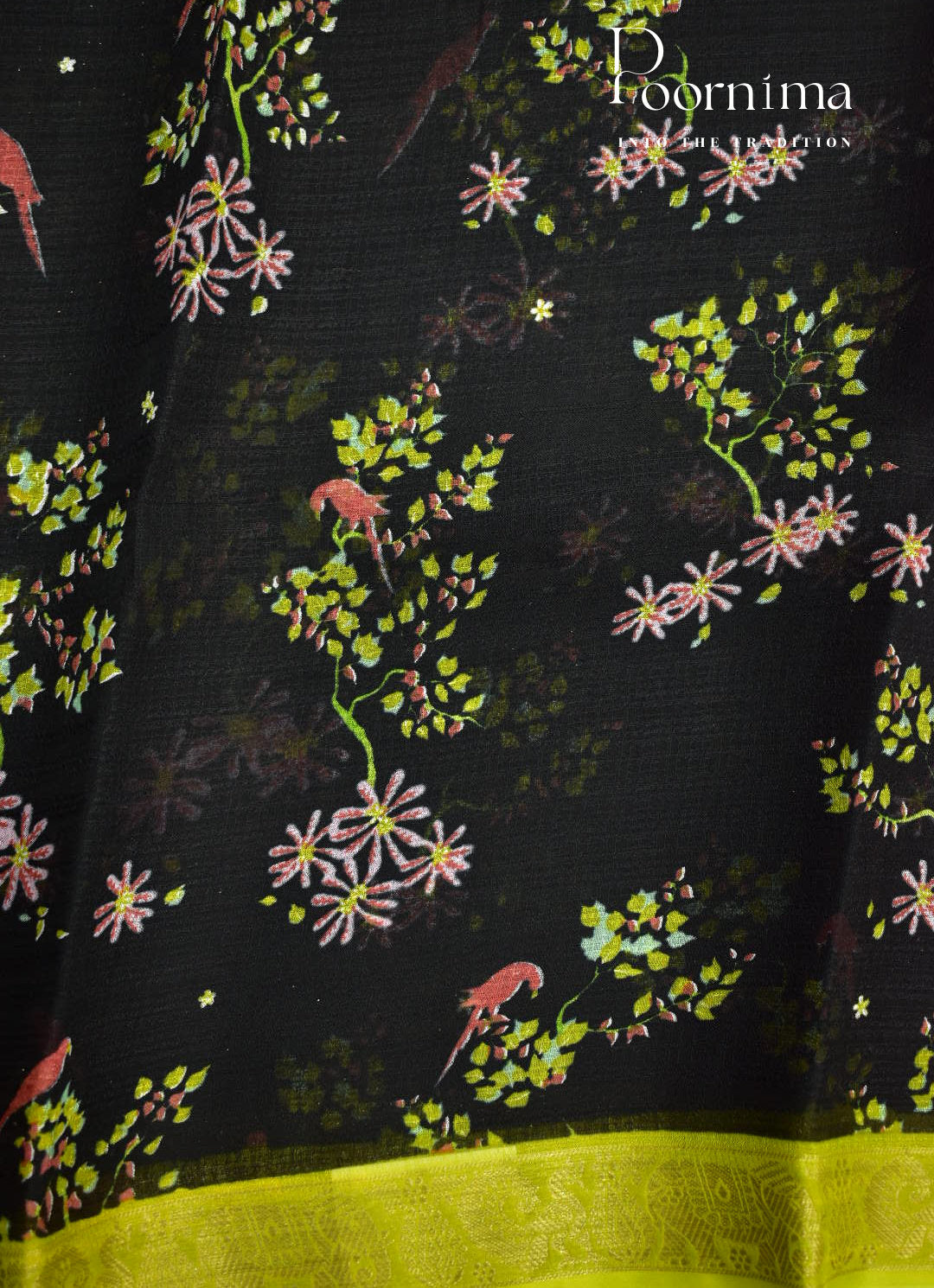 BLACK - JUTE CRAPE SAREE WITH ALLOVER DIGITAL PRINTS