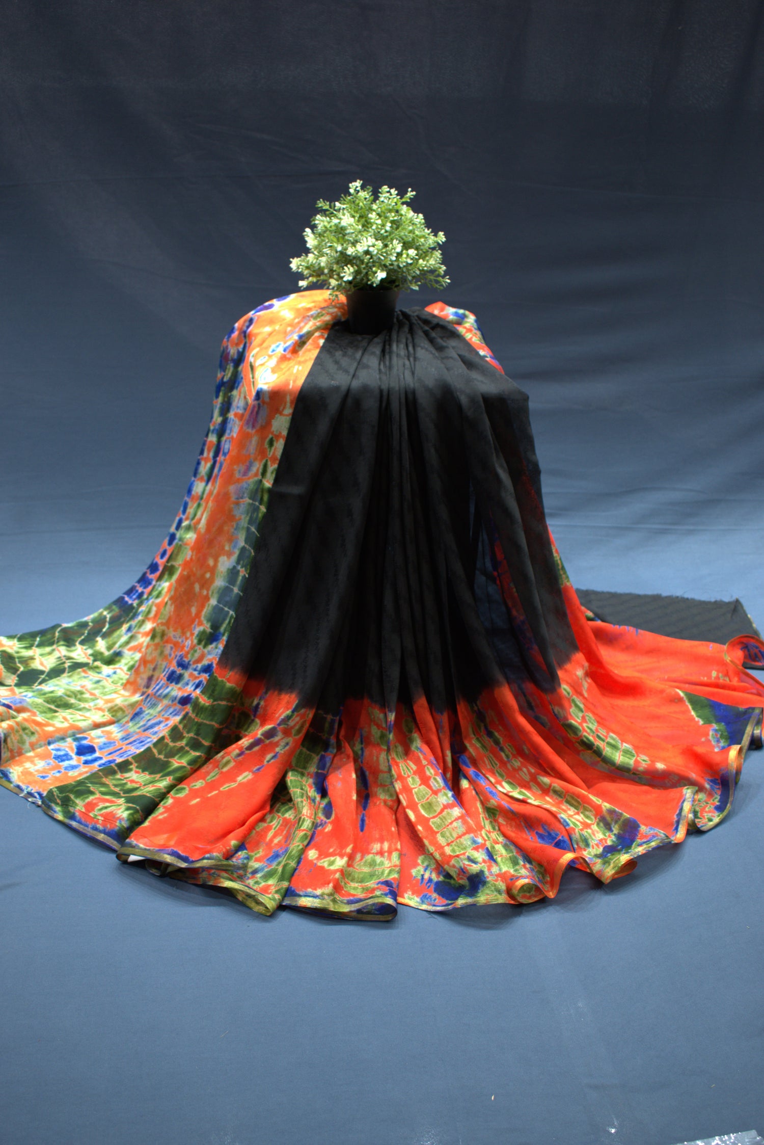 BLACK- GEORGETTE SAREE WITH SHIOBORI TIE &amp; DIE