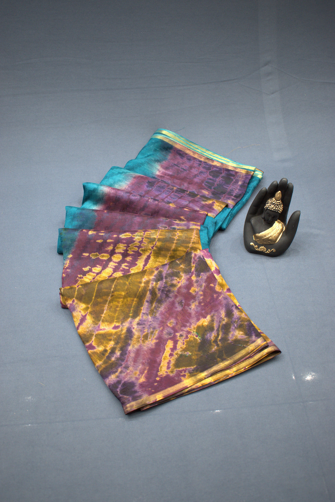 PINE GREEN- GEORGETTE SAREE WITH SHIOBORI TIE & DIE