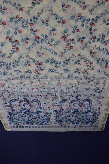 WHITE- LINEN COTTON DIGITAL PRINT SAREE