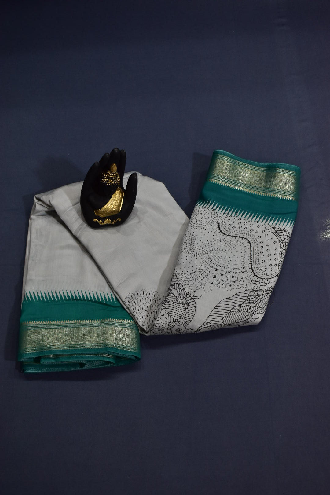 GREY- CHANDERI PRINT COTTON SAREE