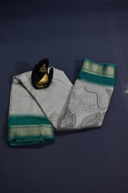 GREY- CHANDERI PRINT COTTON SAREE