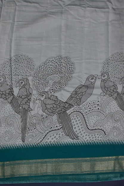 GREY- CHANDERI PRINT COTTON SAREE