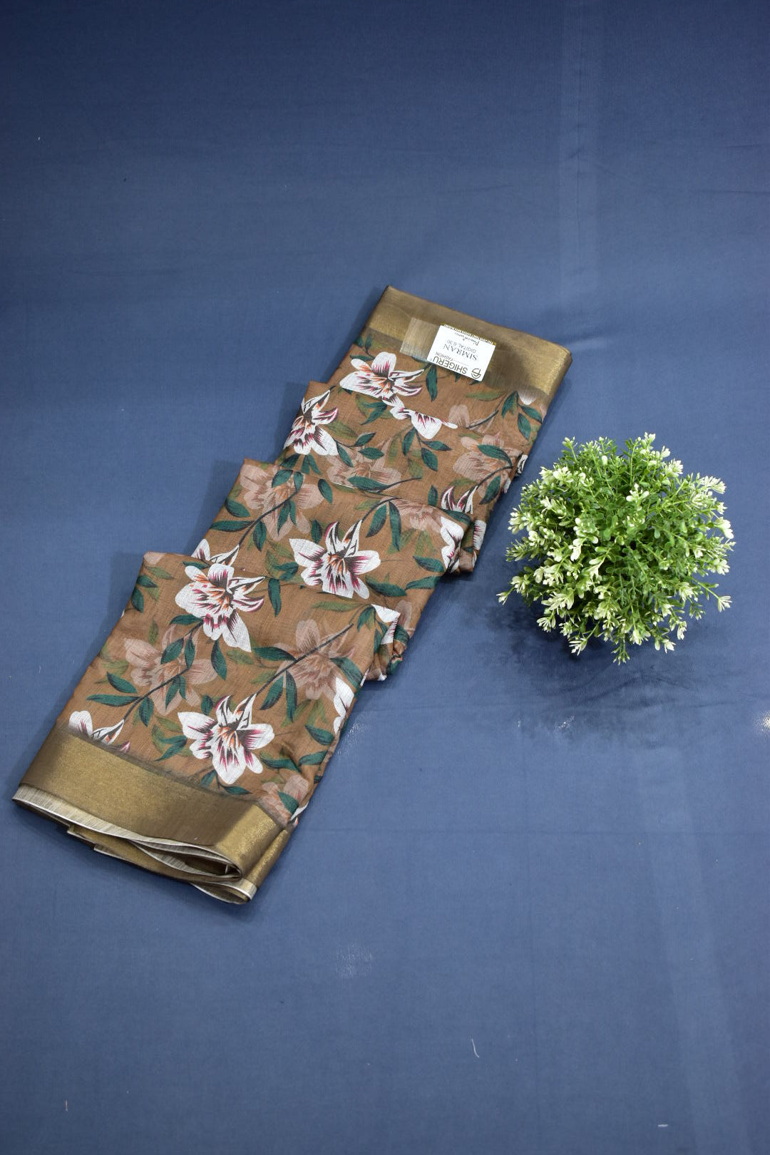MEHANDI GREEN- LINEN COTTON FLORAL PRINT SAREE