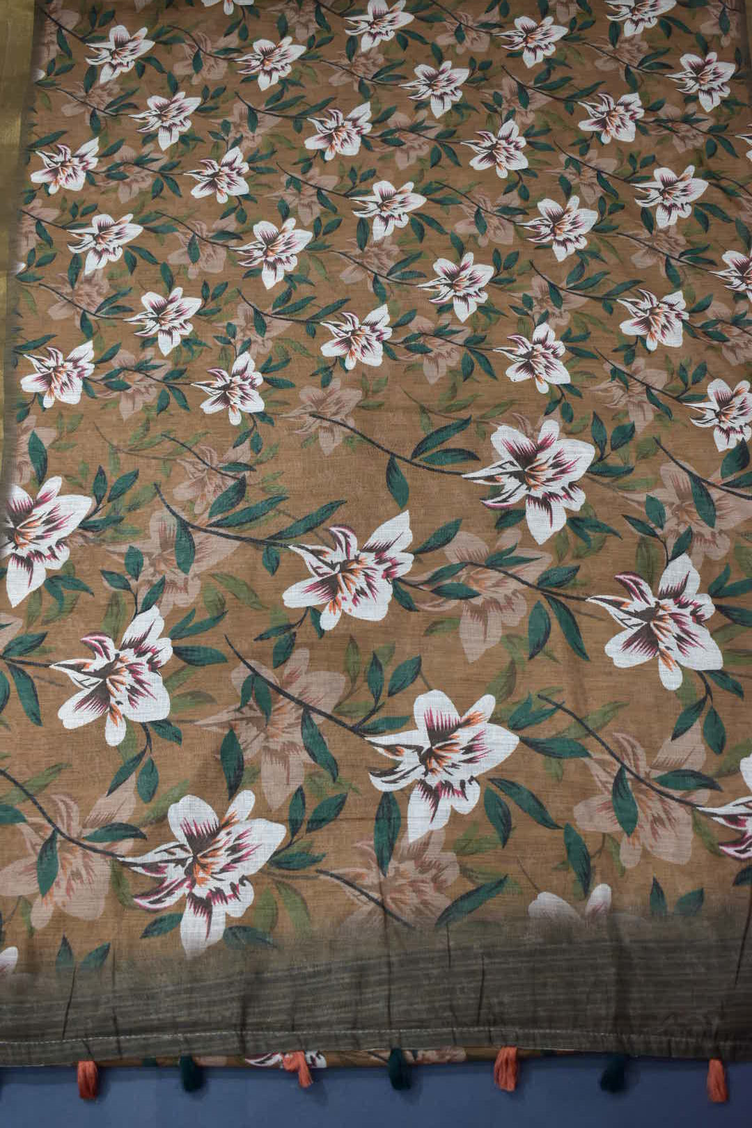 MEHANDI GREEN- LINEN COTTON FLORAL PRINT SAREE